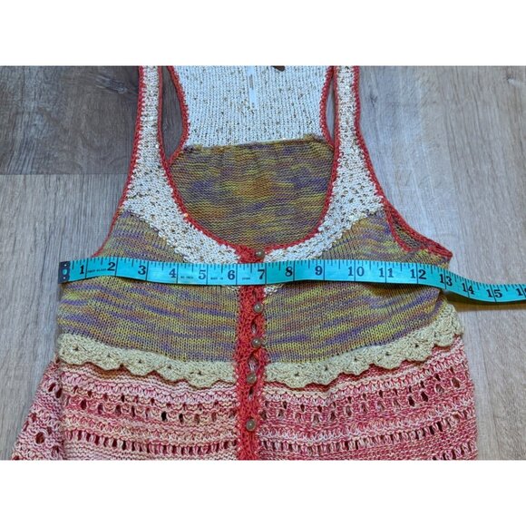 Free People Crochet Knit Tank Top Multicolor Racerback Button Front Stretchy Lig - Picture 5 of 6